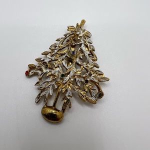 Vintage Christmas Tree Pin Brooch with Gemstone Ornaments